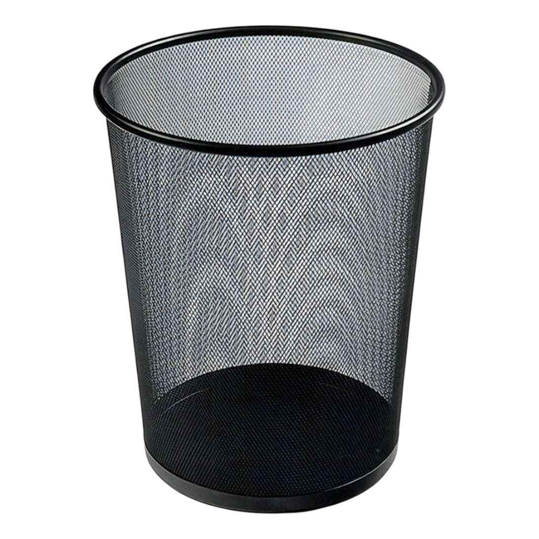 Basurero Metálico Redondo Negro | Papelero de Oficina 26x29 cm | Ideal para Home Office