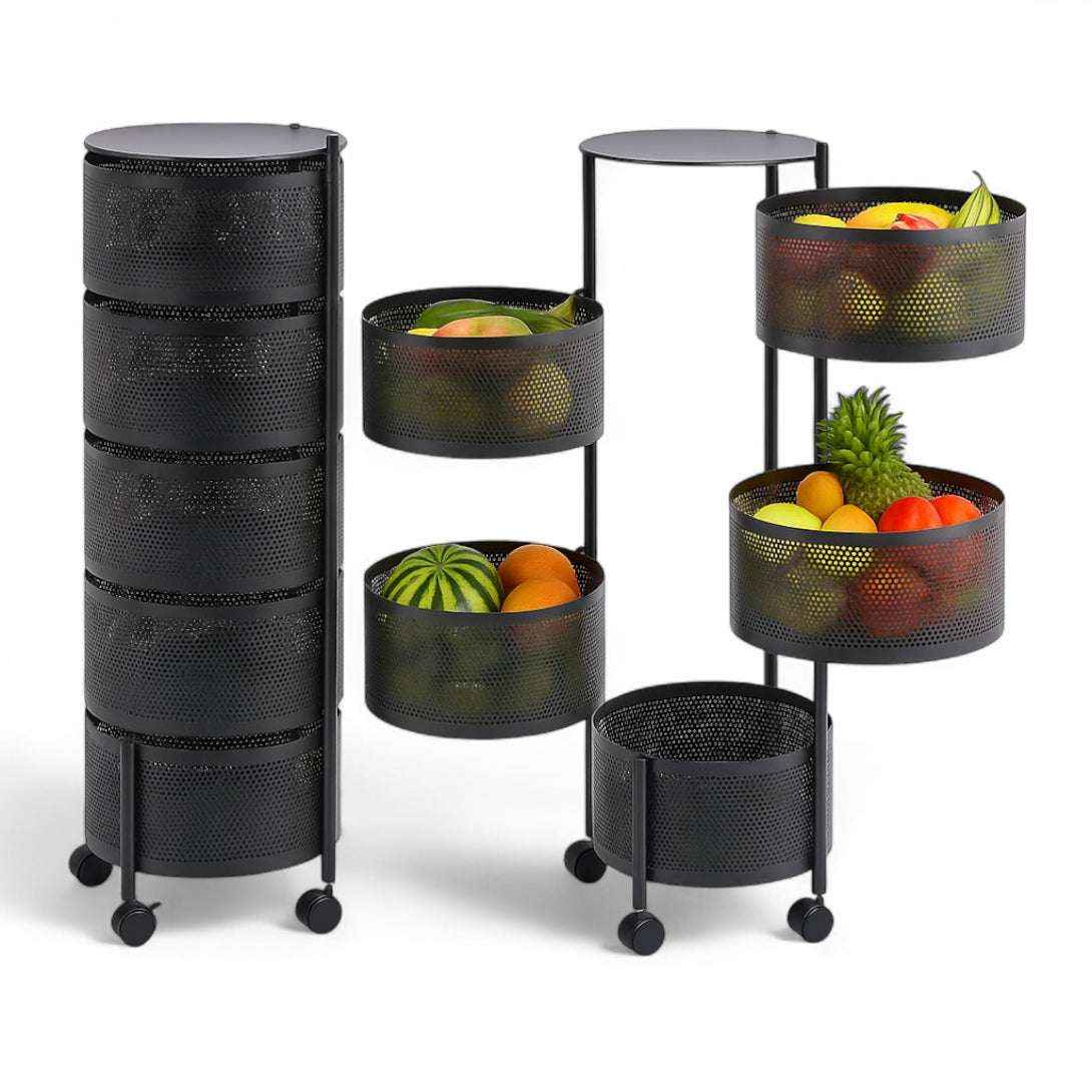 Frutero de 5 Niveles con Ruedas | Organizador Metálico Negro