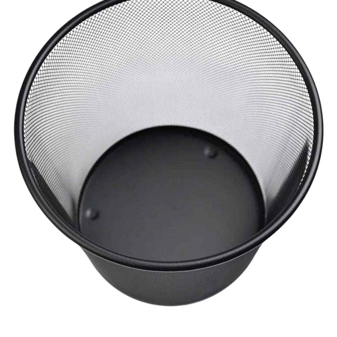 Basurero Metálico Redondo Negro | Papelero de Oficina 26x29 cm | Ideal para Home Office