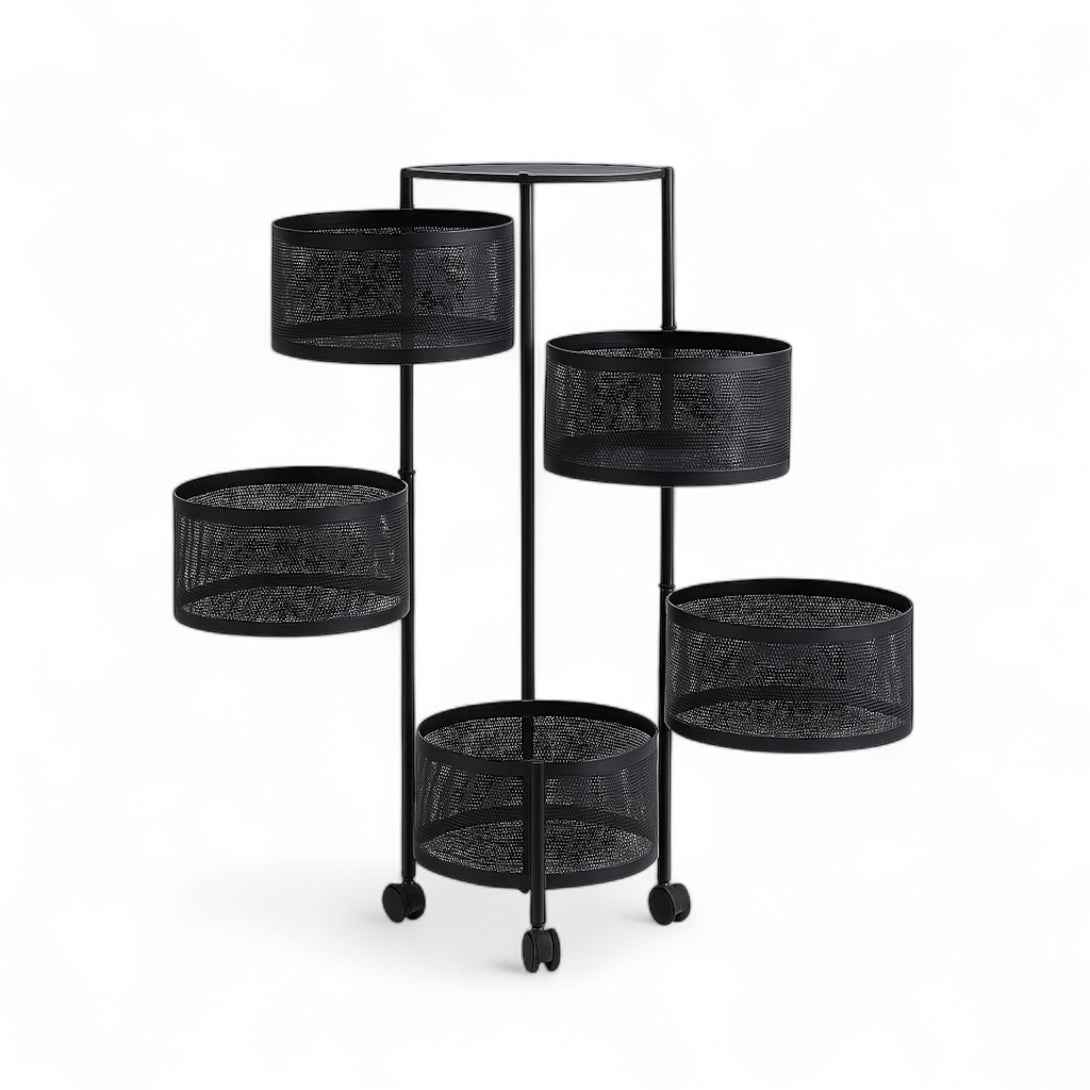Frutero de 5 Niveles con Ruedas | Organizador Metálico Negro