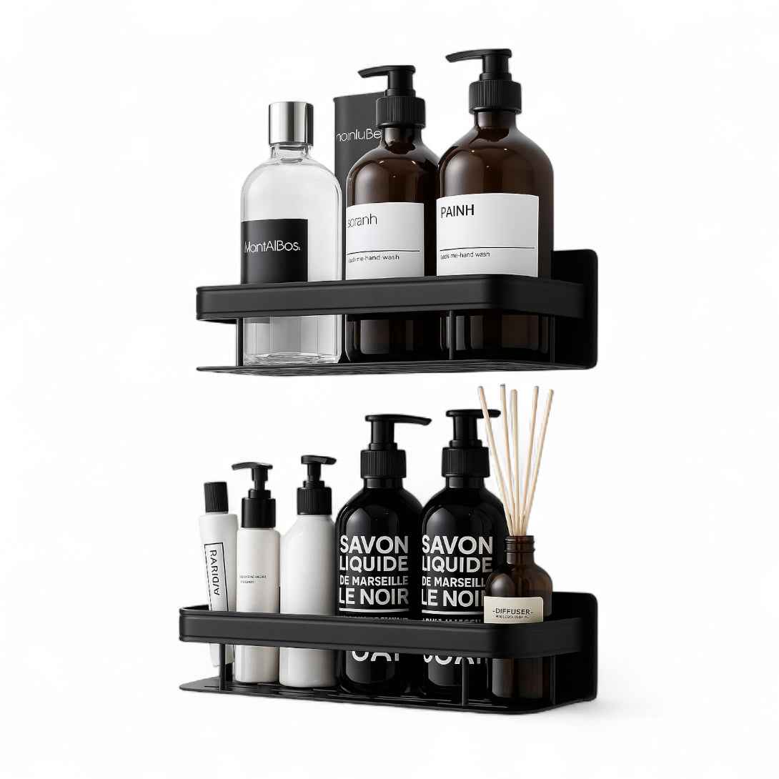 Set de 2 Organizadores de Baño en Acero Inoxidable Negro