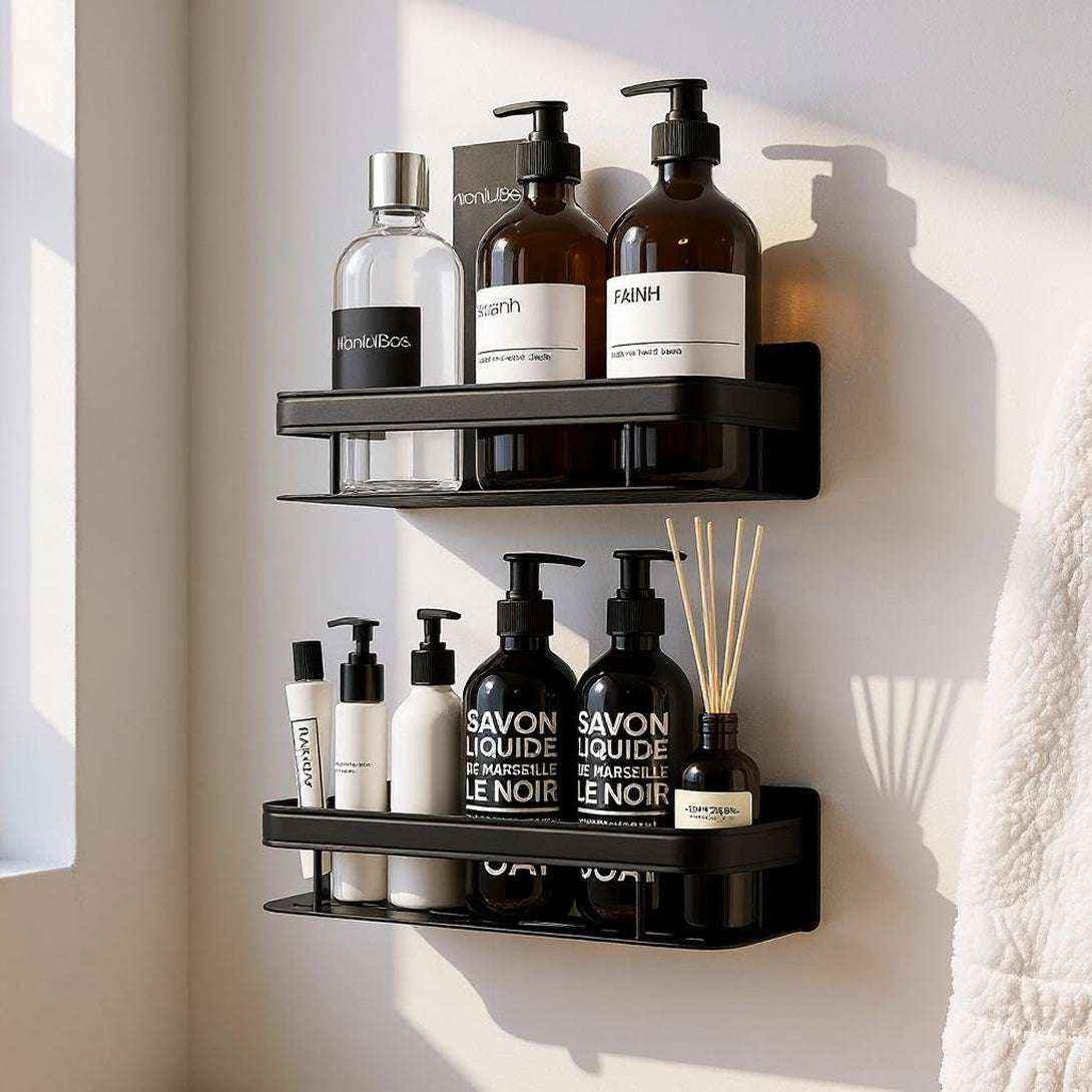 Set de 2 Organizadores de Baño en Acero Inoxidable Negro
