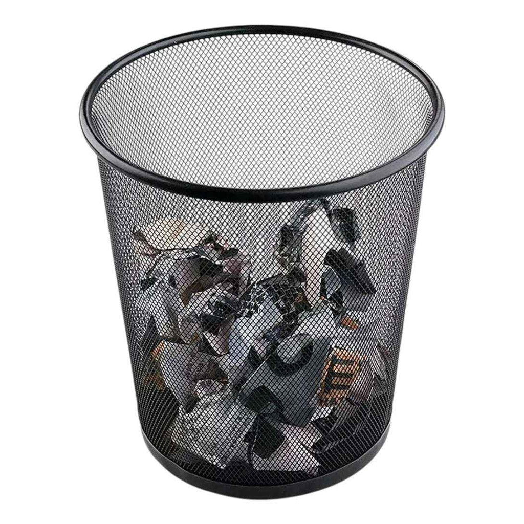 Basurero Metálico Redondo Negro | Papelero de Oficina 26x29 cm | Ideal para Home Office