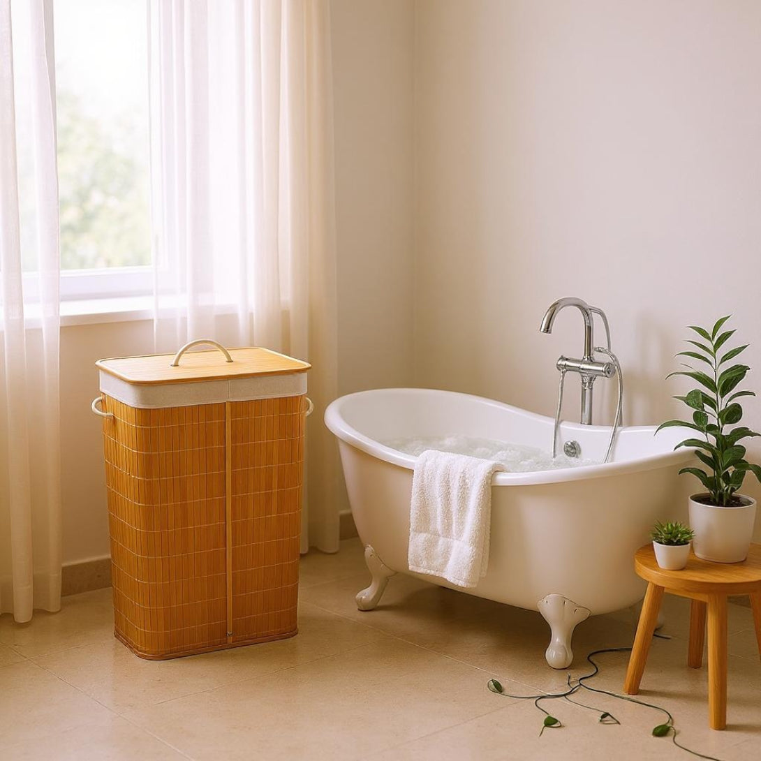 Canasto de ropa bamboo con tapa