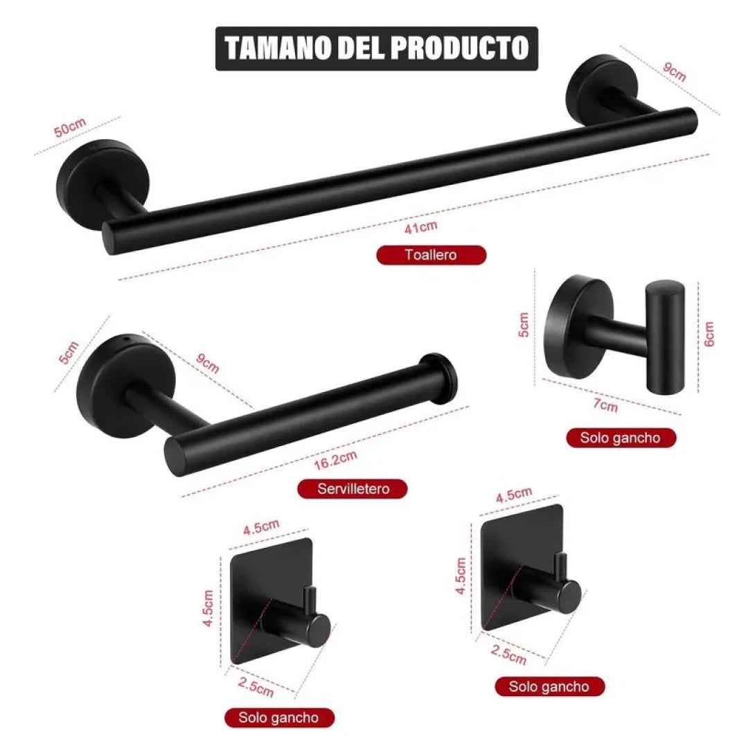 Set de Accesorios de Baño Negro Mate (5 Piezas) | Estilo y Organización