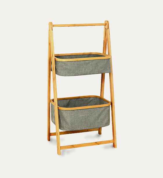 Organizador de Tela Plegable | Estante de 2 Niveles para Baño y Hogar Gris