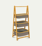 Estante Organizador Plegable 3 Niveles | Cestas de Tela Gris