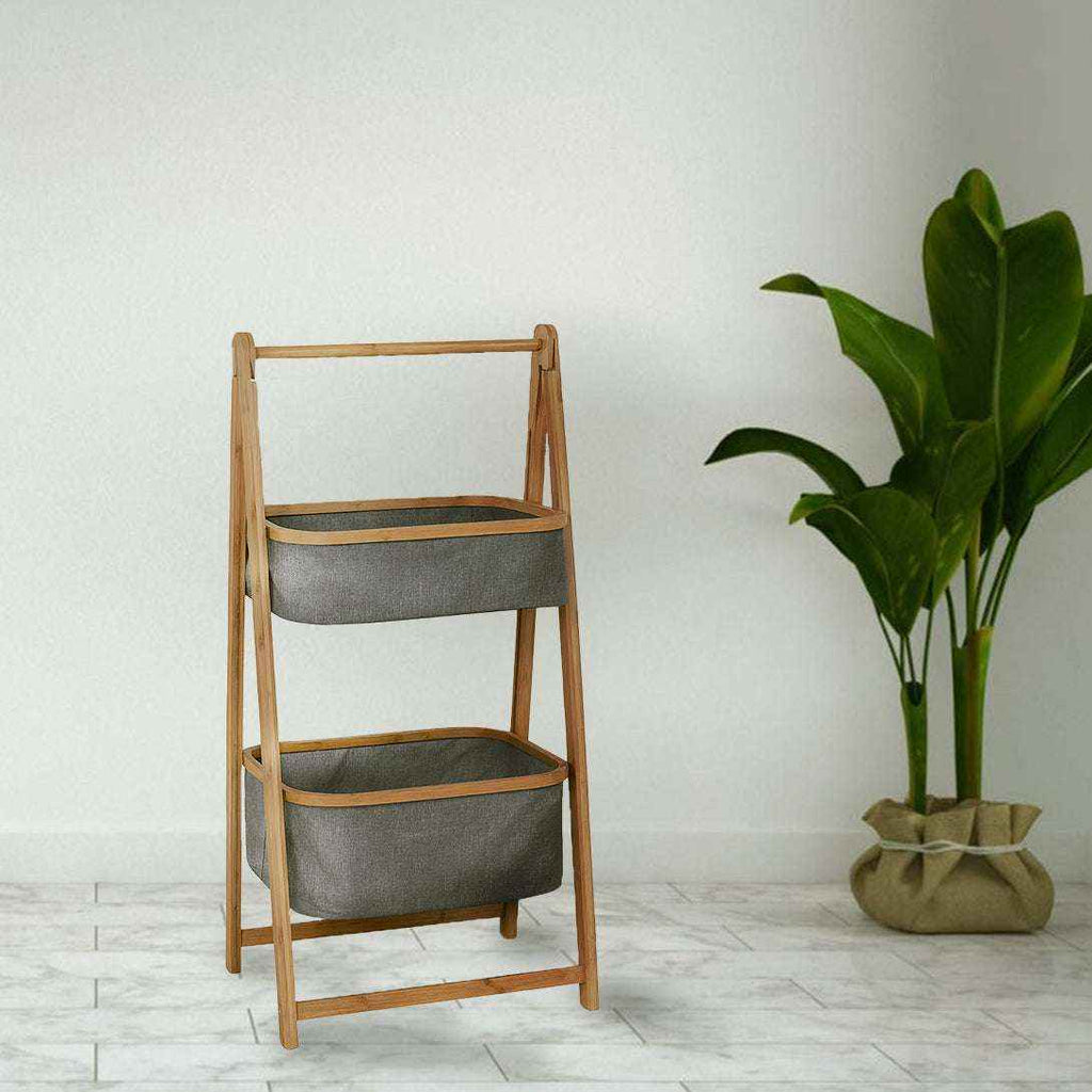 Organizador de Tela Plegable | Estante de 2 Niveles para Baño y Hogar Gris