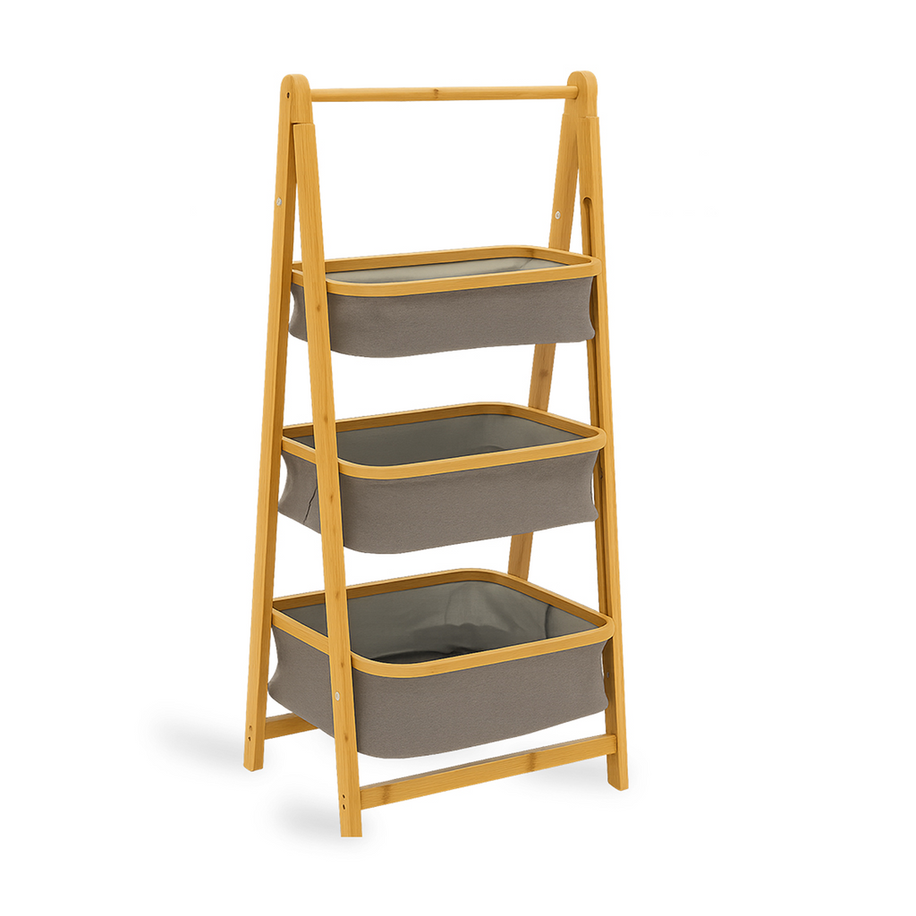 Estante Organizador Plegable 3 Niveles | Cestas de Tela Gris