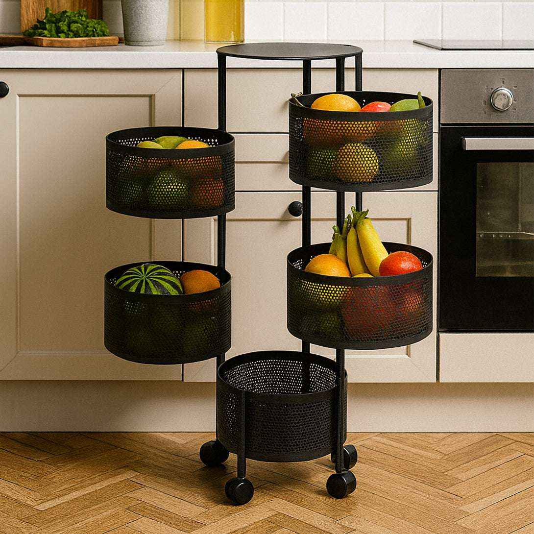 Frutero de 5 Niveles con Ruedas | Organizador Metálico Negro