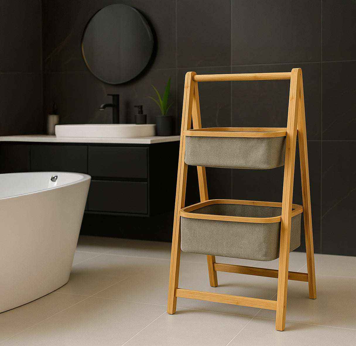 Organizador de Tela Plegable | Estante de 2 Niveles para Baño y Hogar Gris