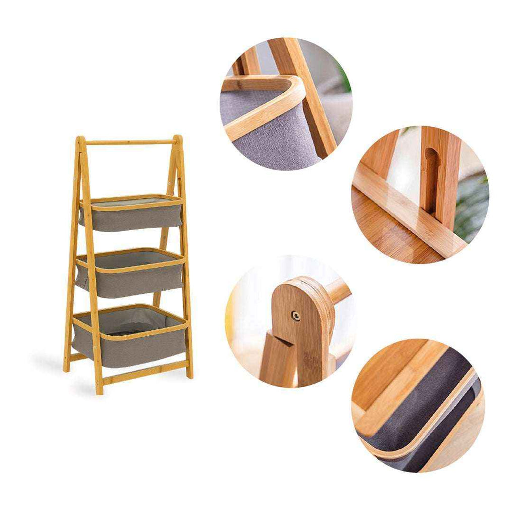 Estante Organizador Plegable 3 Niveles | Cestas de Tela Gris