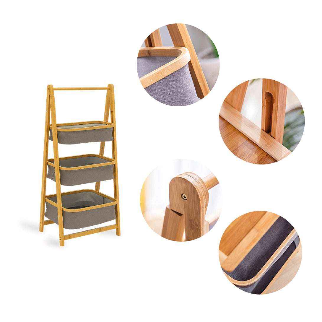 Estante Organizador Plegable 3 Niveles | Cestas de Tela Gris