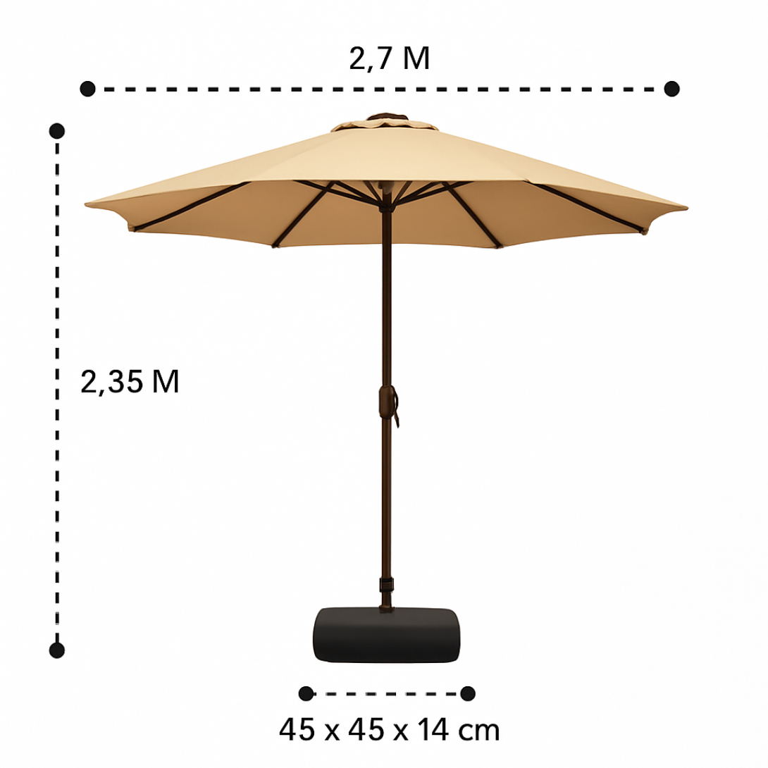 Quitasol Terraza Recto 2,7 Mt Café + Base 22 Litros