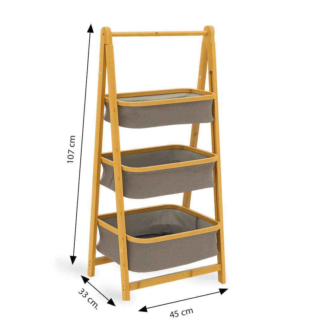 Estante Organizador Plegable 3 Niveles | Cestas de Tela Gris