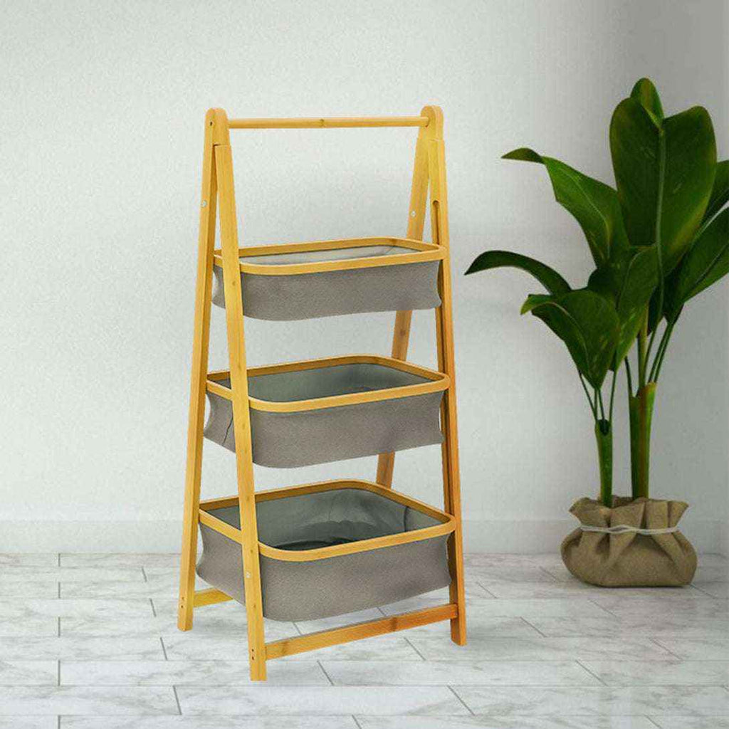 Estante Organizador Plegable 3 Niveles | Cestas de Tela Gris