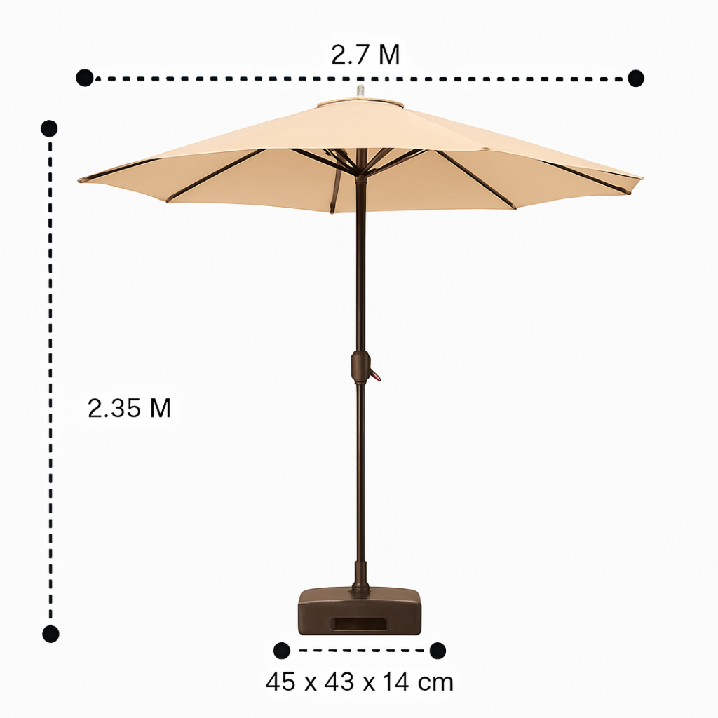 Quitasol Terraza Recto 2,7 Mt Beige + Base 22 Litros