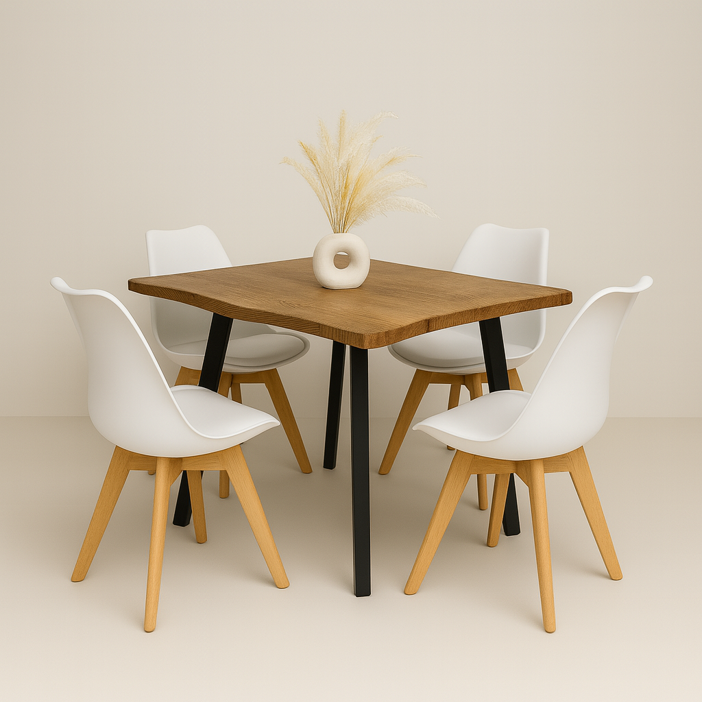Comedor Aneto Terra con Sillas Tulip Blancas | Diseño Industrial y Moderno