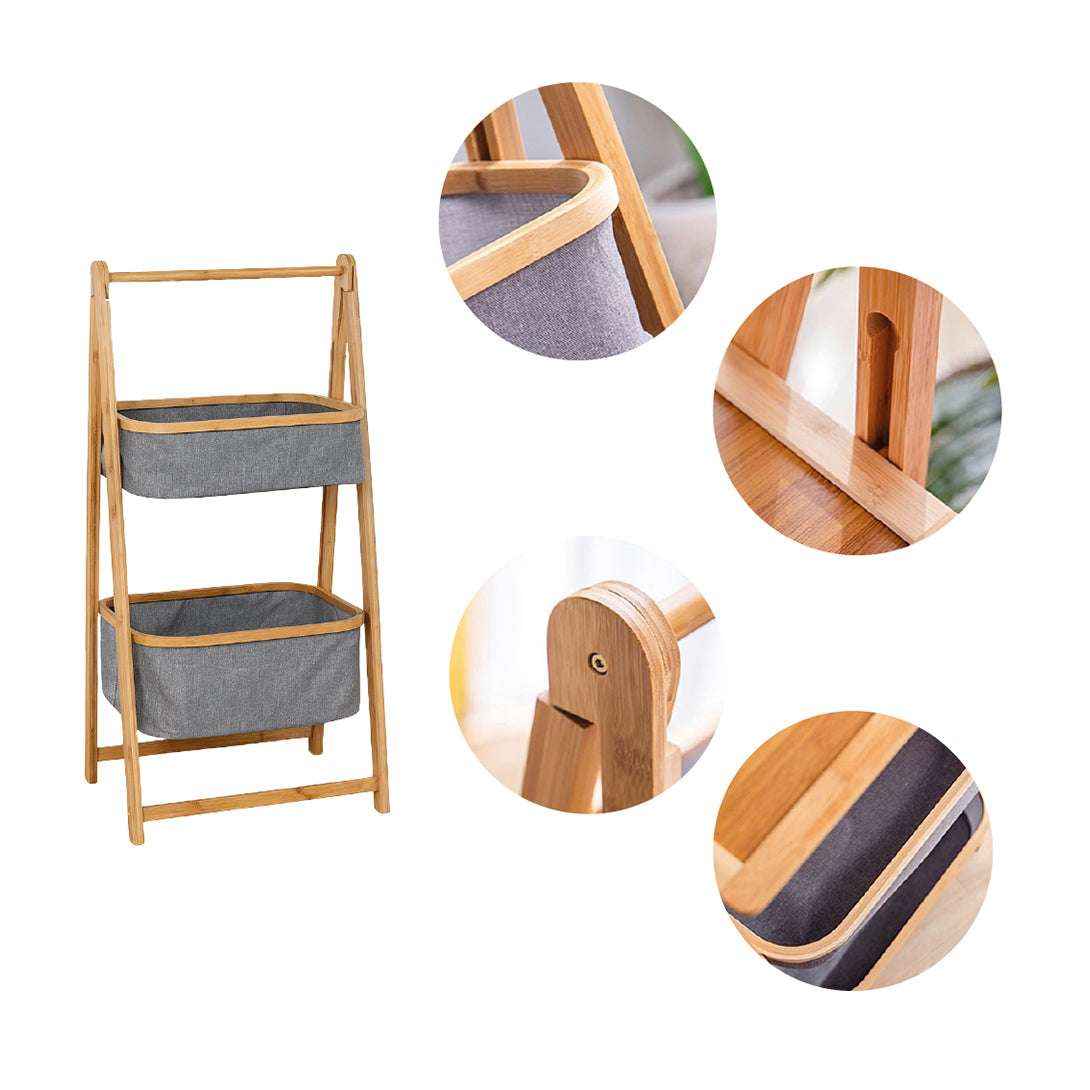 Organizador de Tela Plegable | Estante de 2 Niveles para Baño y Hogar Gris