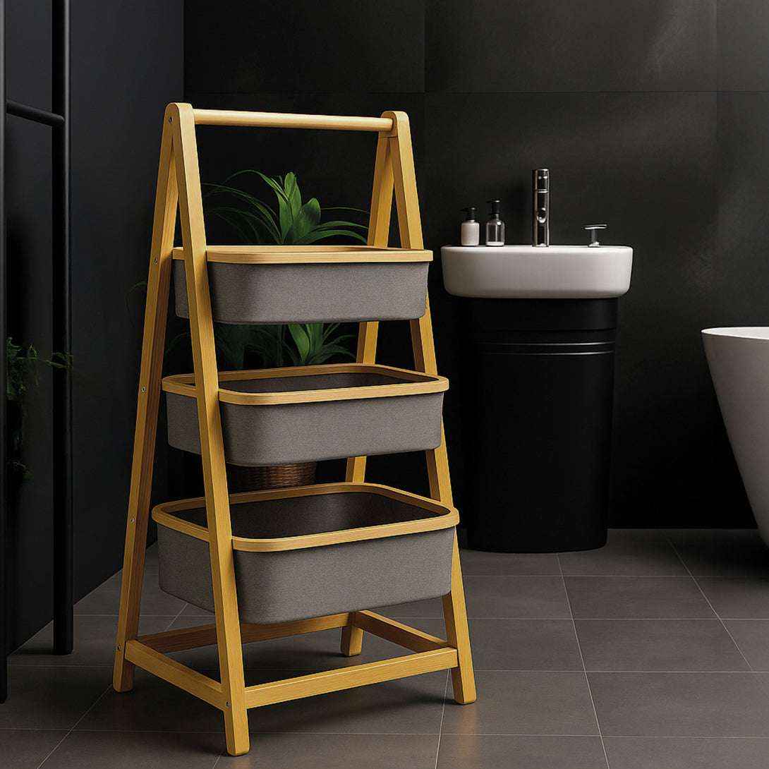Estante Organizador Plegable 3 Niveles | Cestas de Tela Gris