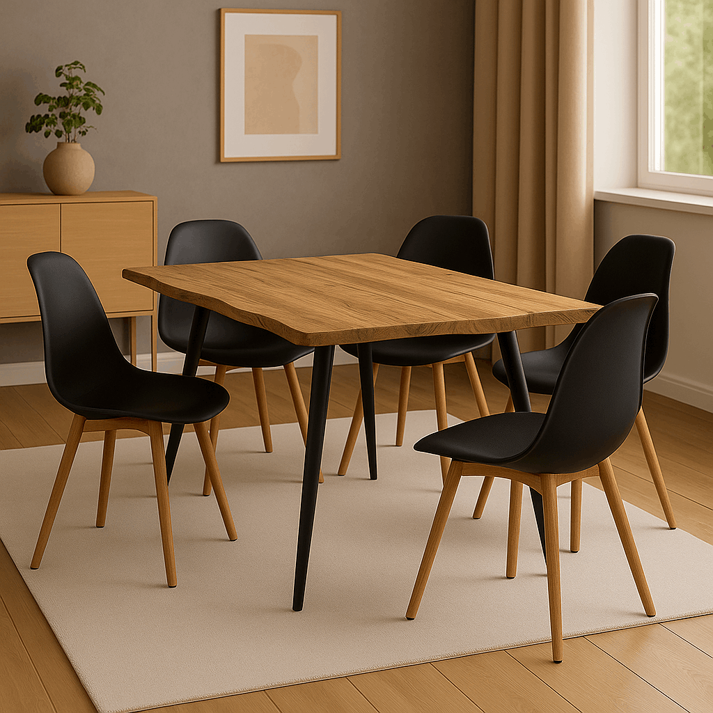 Mesa Aneto | Diseño Orgánico con Cubierta de Madera y Patas Metálicas