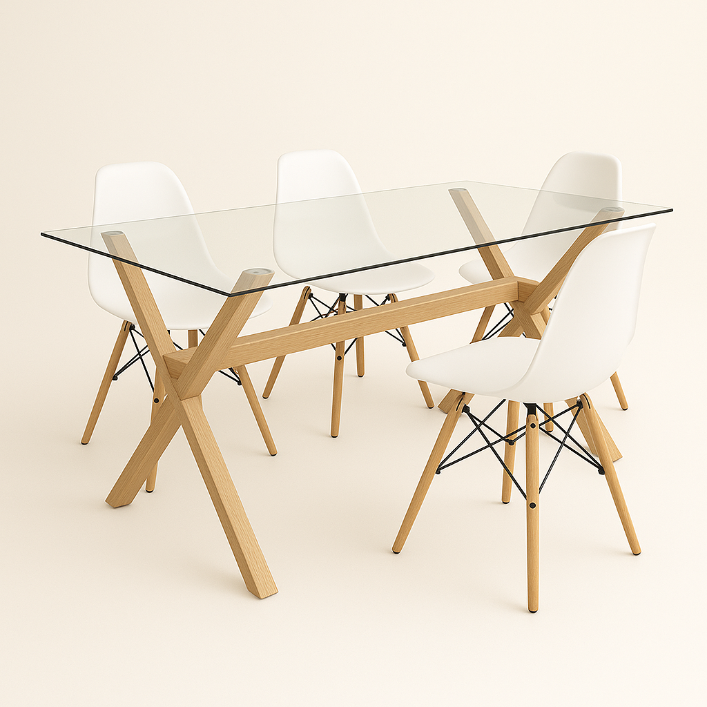 Comedor Cross Eames | Minimalista con Patas de Madera