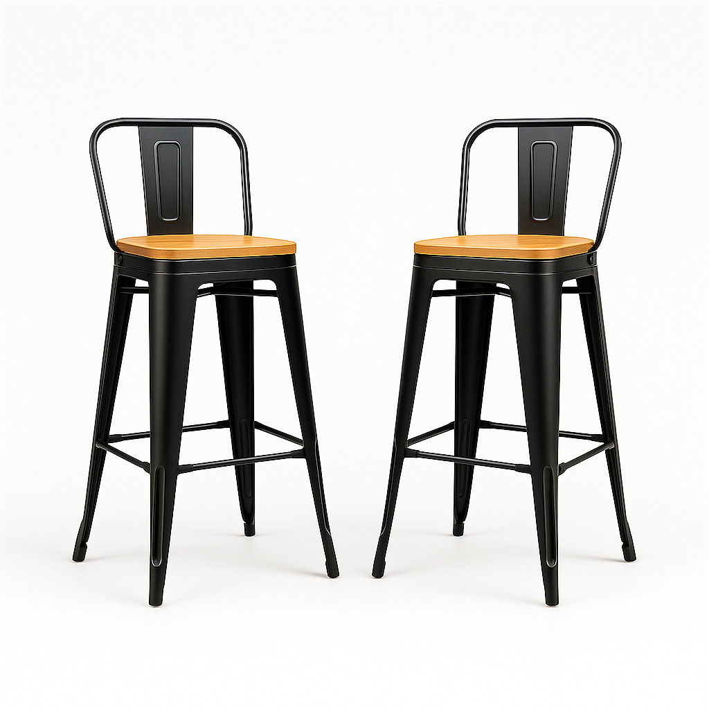 Pack 2 Taburetes Tolix | Asiento de Madera Negro