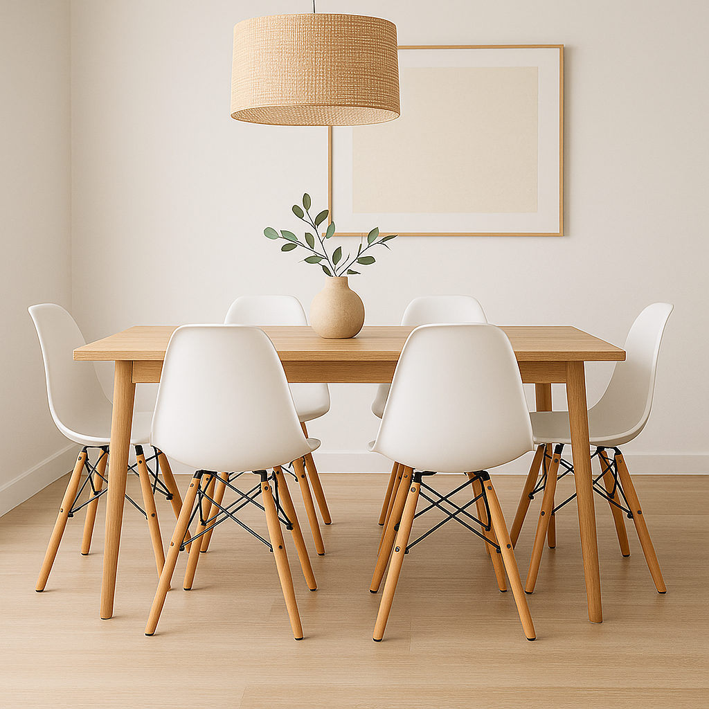 Pack 6 Sillas Eames Blancas de Polipropileno | Diseño Icónico, Estilo Moderno