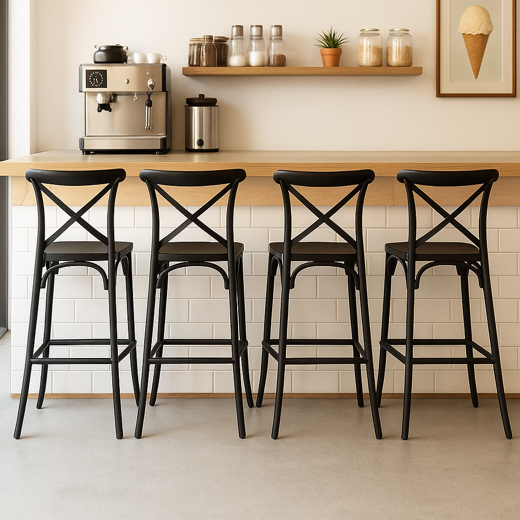 Pack 4 Taburetes Danubio Negro | Diseño Industrial en Polipropileno