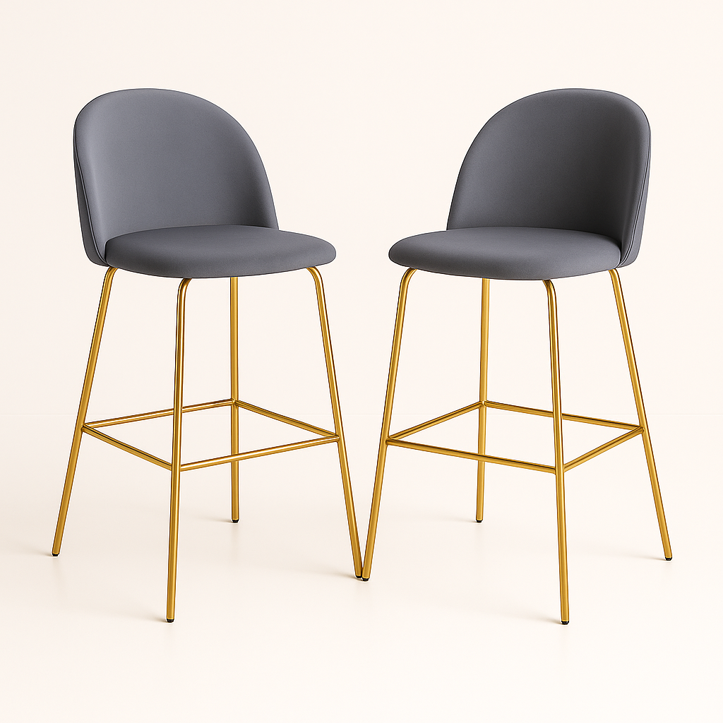 Pack 2 Taburetes Deluxe Gold Gris | patas doradas en metal + felpa