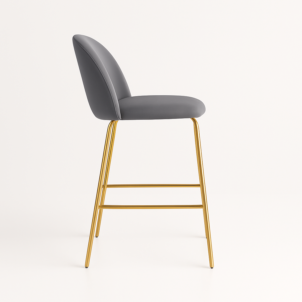 Pack 4 Taburetes Deluxe Gold Gris | patas doradas en metal + felpa