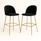 Pack 2 Taburetes Deluxe Gold Negro| patas doradas en metal + felpa