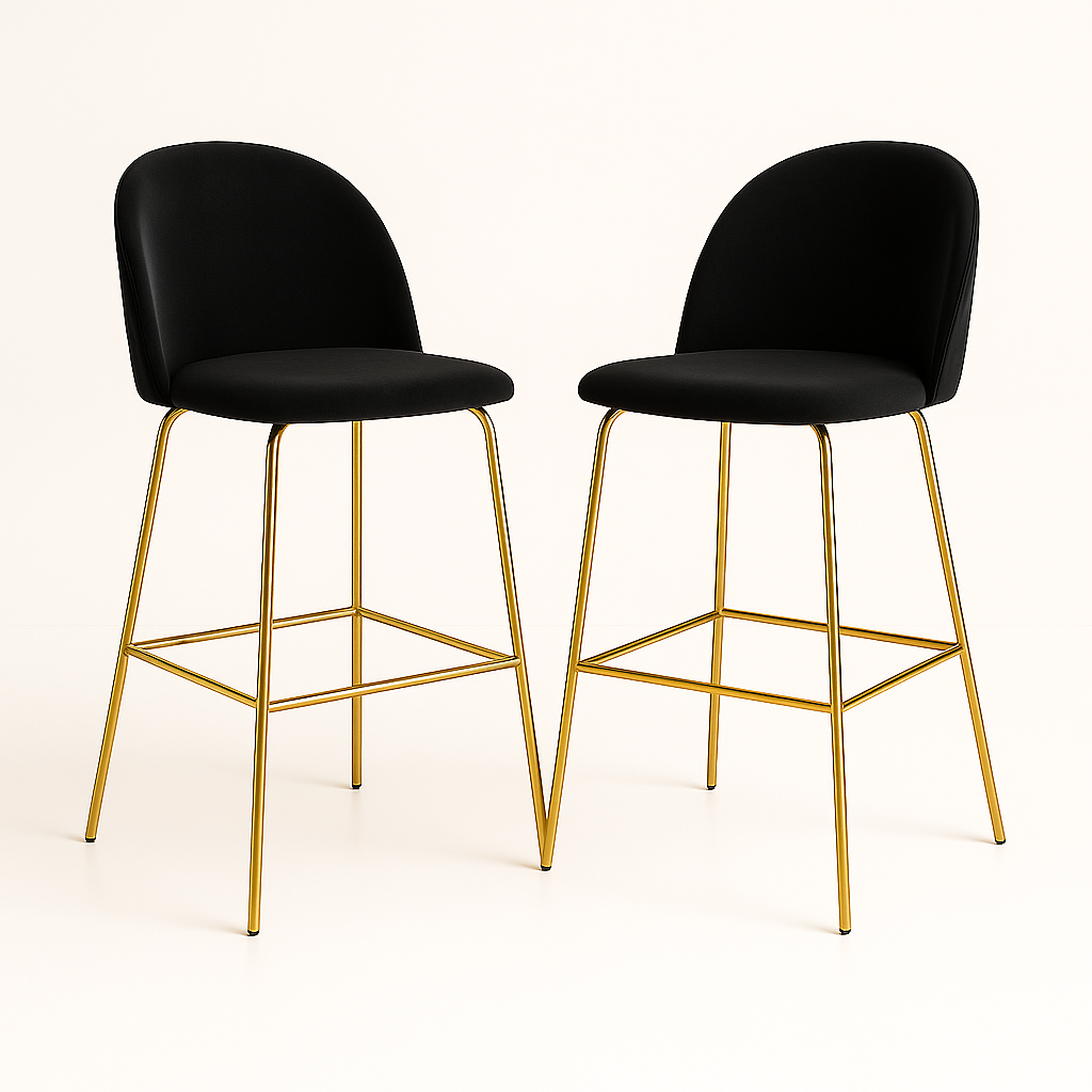Pack 2 Taburetes Deluxe Gold Negro| patas doradas en metal + felpa
