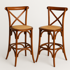Pack 2 Taburetes Crossback 66cm | Madera de Haya y Rattan