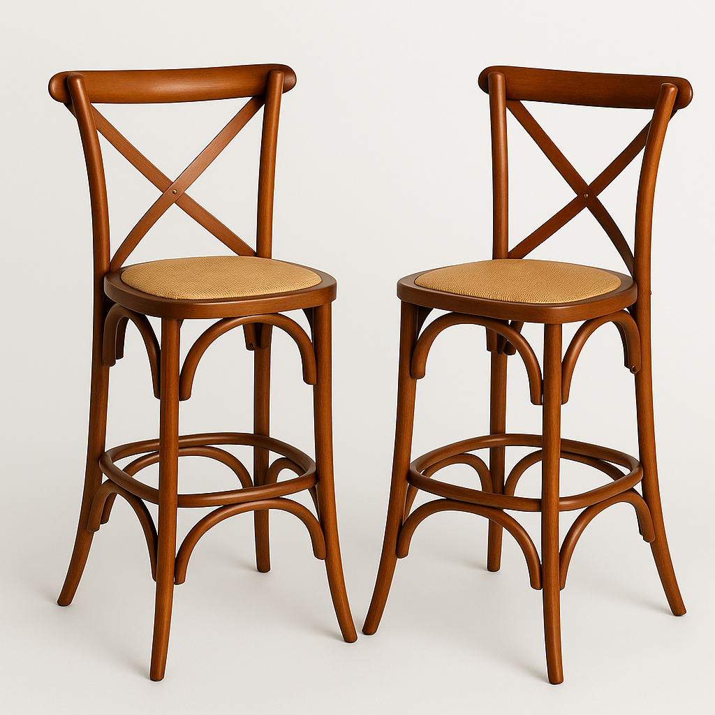 Pack 2 Taburetes Crossback 66cm | Madera de Haya y Rattan