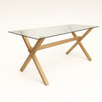 Mesa de Vidrio Cross | Mesa de Comedor Moderna con Patas Madera