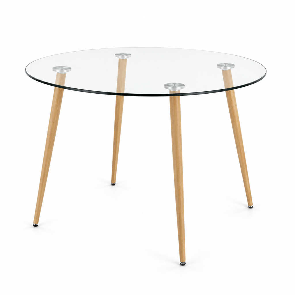 Mesa Lyon de Vidrio Redonda Pata Madera 120 CM
