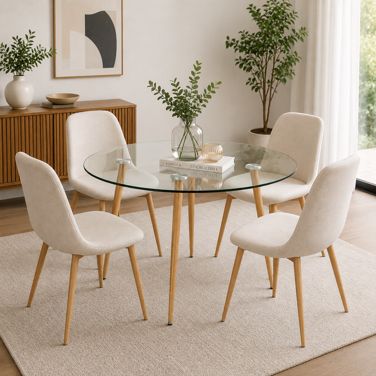 Mesa Lyon de Vidrio Redonda Pata Madera 120 CM