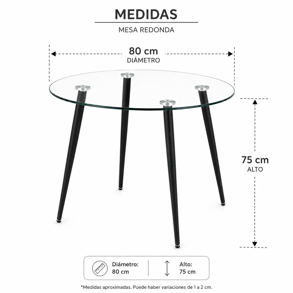 Mesa Lyon de Vidrio Redonda Pata Color Negro 120 CM