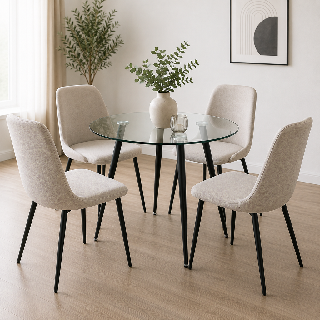 Mesa Lyon de Vidrio Redonda Pata Color Negro 120 CM