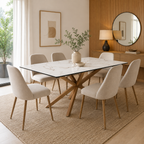 Mesa de Comedor Stone Efecto Piedra – Base Metálica Color Madera