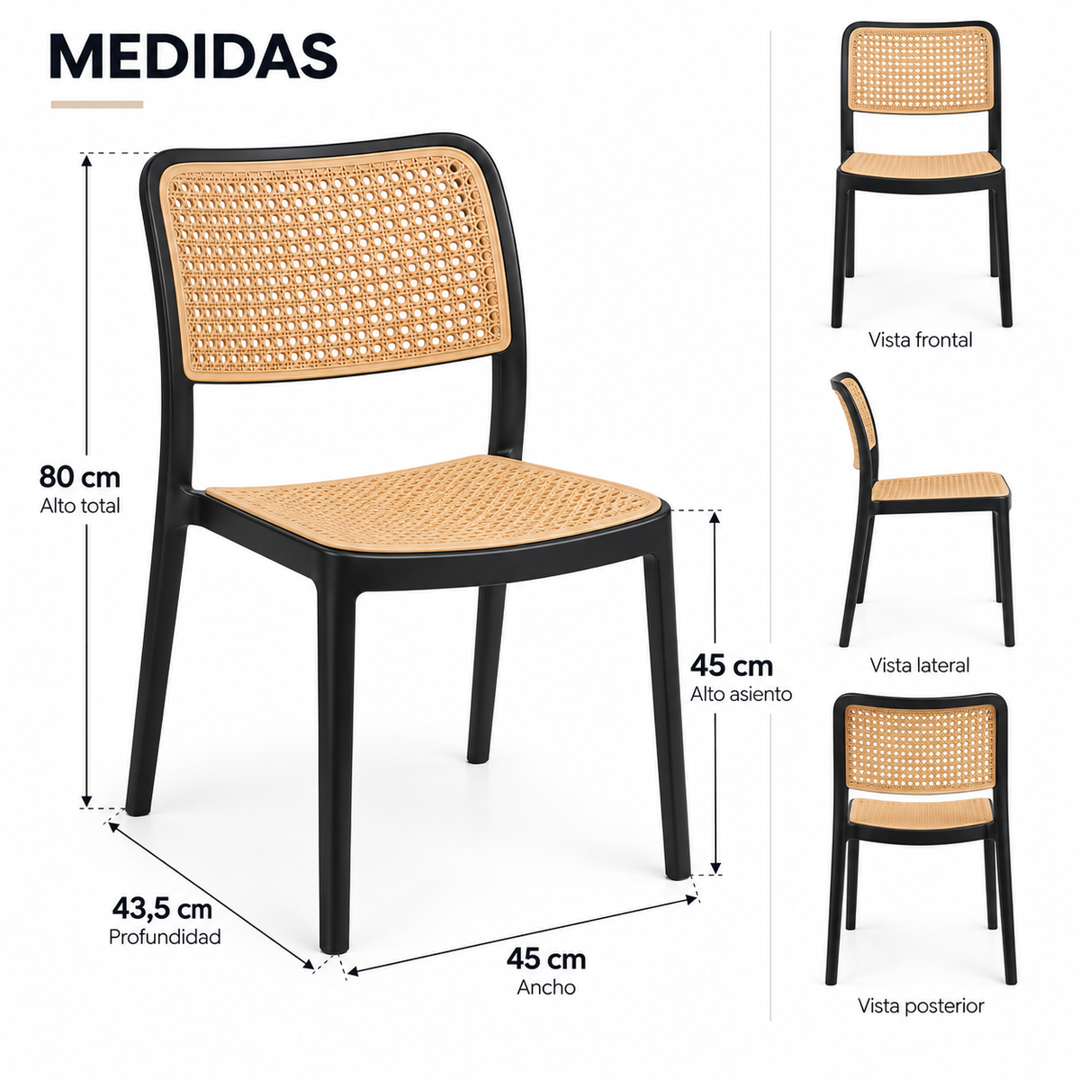 Pack 6 Sillas Delta de Polipropileno – Blanco y Negro