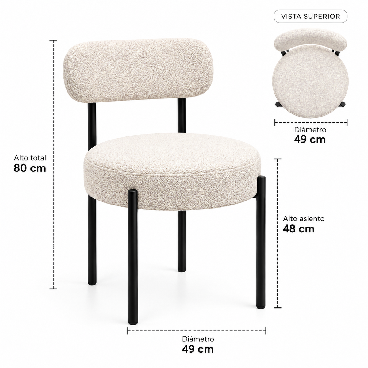 Silla Teddy Bouclé de Comedor con Patas Metálicas - Colores