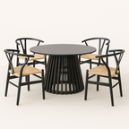 Comedor Wishbone Ébano | Mesa Redonda Negra & Sillas de Diseño Nórdico