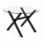 Mesa de Vidrio Cross Redonda | Mesa de Comedor Moderna Patas Color Negro