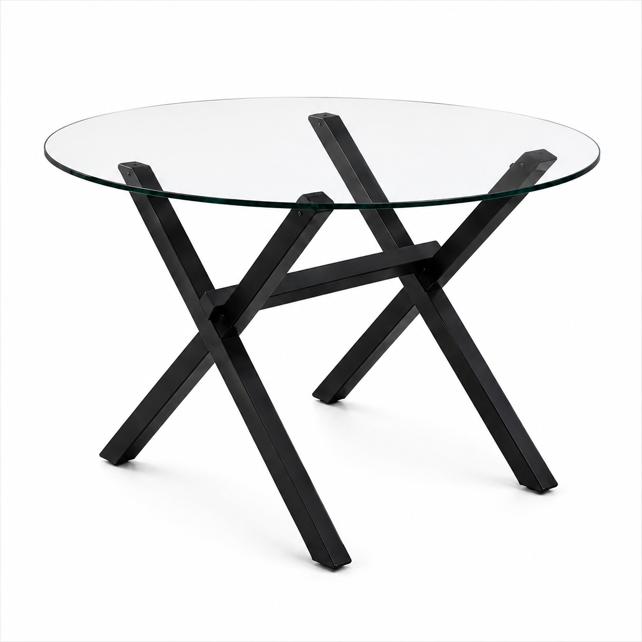 Mesa de Vidrio Cross Redonda | Mesa de Comedor Moderna Patas Color Negro