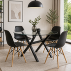 Mesa de Vidrio Cross Redonda | Mesa de Comedor Moderna Patas Color Negro