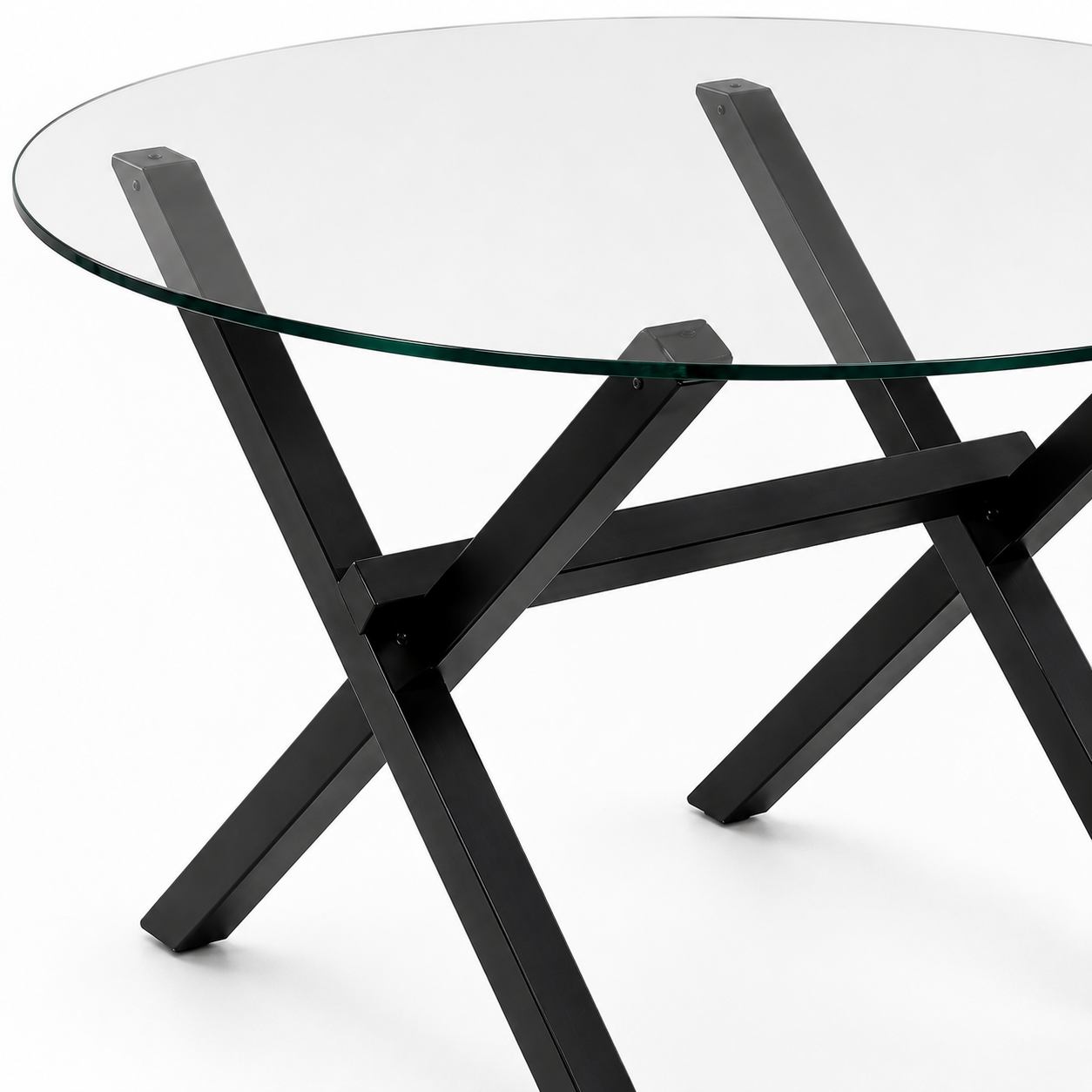 Mesa de Vidrio Cross Redonda | Mesa de Comedor Moderna Patas Color Negro