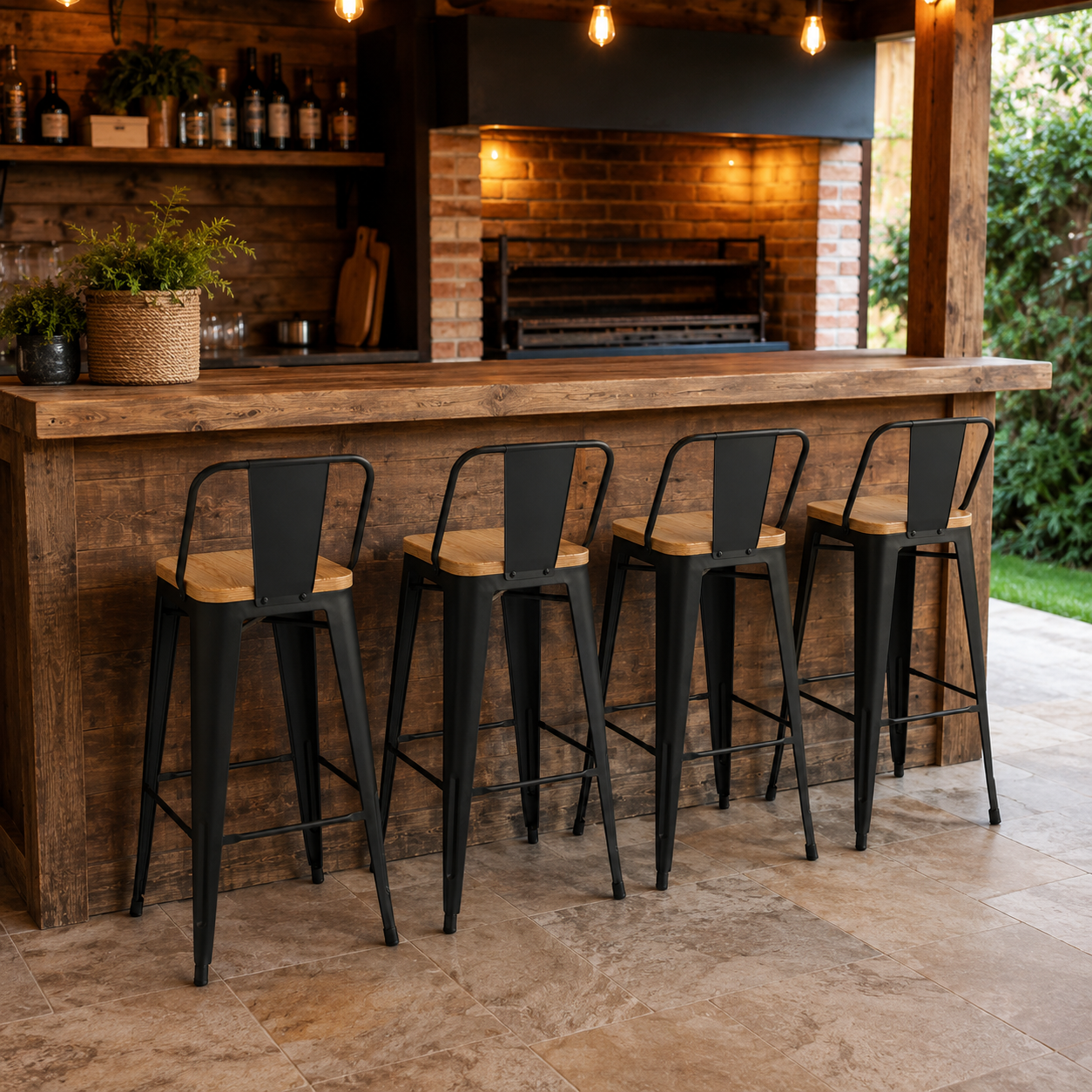 Pack 4 Taburetes Tolix | Asiento de Madera Negro