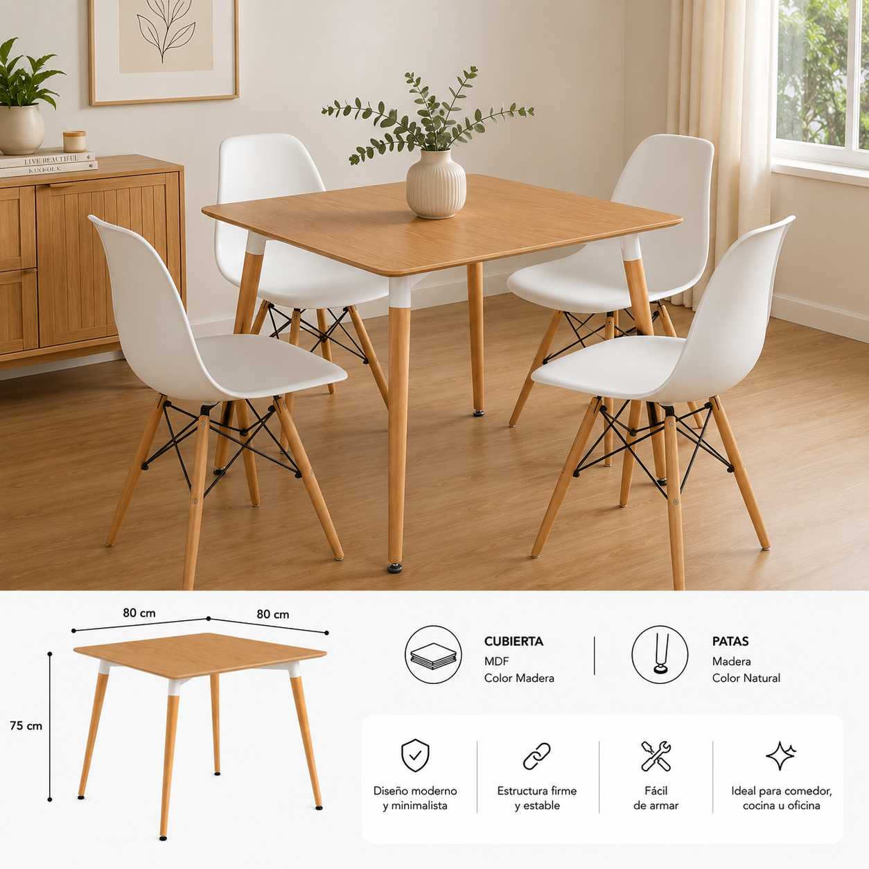 Mesa Eames Cuadrada Claisca 80x80